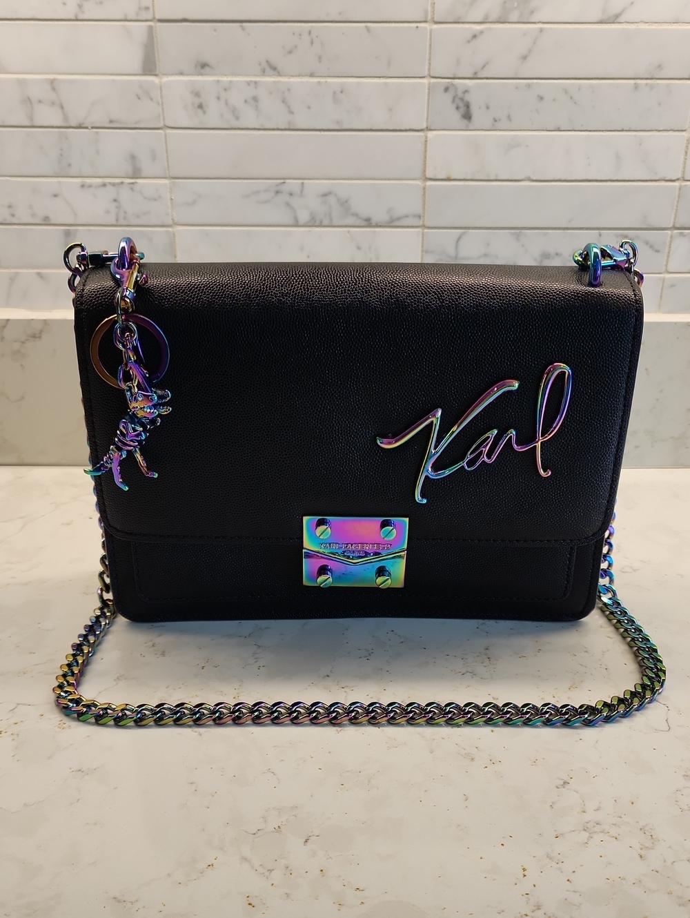 Karl Lagerfeld Black Crossbody Bag with Iridescent Hardware